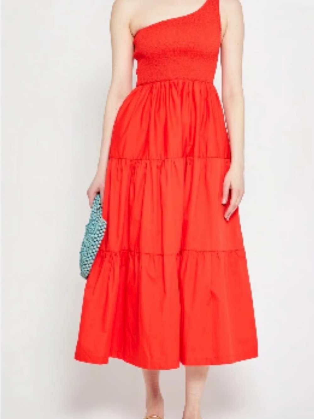One-Shoulder Smocked Tiered Maxi Dress in orange